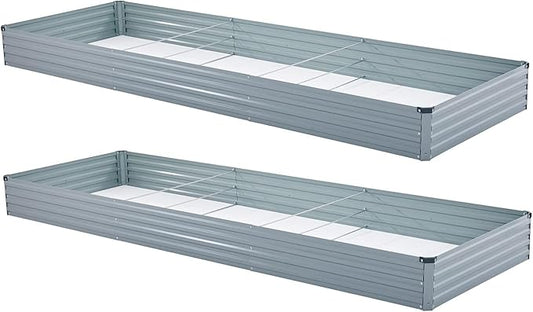 Meberam 2 Pack 12x4x1FT Galvanized Raised Garden Beds Kit Outdoor Metal Gardening Planter Box for Vegetable Elevated Flower Herbs,Gray