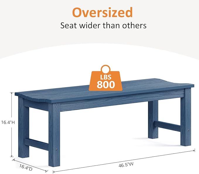 Outdoor Bench, 2-Person Patio Backless Bench Holds up to 800lbs, Weatherproof Garden Bench that Never Rot and Fade, Suit for Backyard, Porch, Patio, Deck and Entryway (Blue)