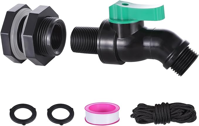3/4" Rain Barrel Spigot Kit, High Flow Rain Barrel Drain Valve with Bulkhead Fitting, for Water Tanks, Aquariums, Rain Water Barrel