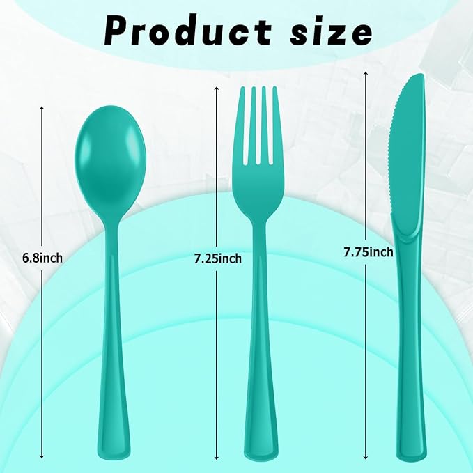 Plastic Silverware 300 PCS Disposable Silverware Heavy Duty Utensil Sets 100 Of Each Forks Knives & Spoons Disposable Cutlery Set For Easter,Birthday,Baby Shower,Garden Party,Wedding(300,Light Green)