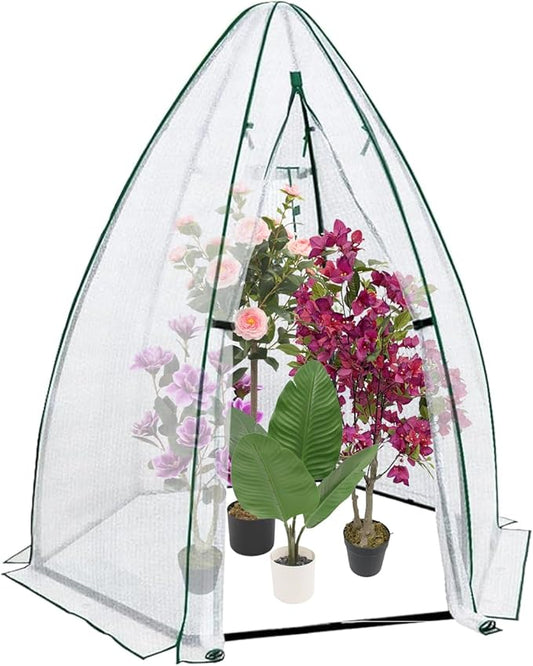 Greenhouse for Outsides, 54”x 54”x 71” Heavy Duty Green House Tent with Durable PE Cover, Garden Plant Protector with Zippered Door Mesh Window for Vegetables Flowers Fruits Herbs, White