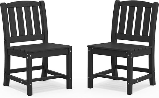 SERWALL Outdoor Dining Chairs Set of 2, All-Weather HDPE Patio Armless Chairs, Black