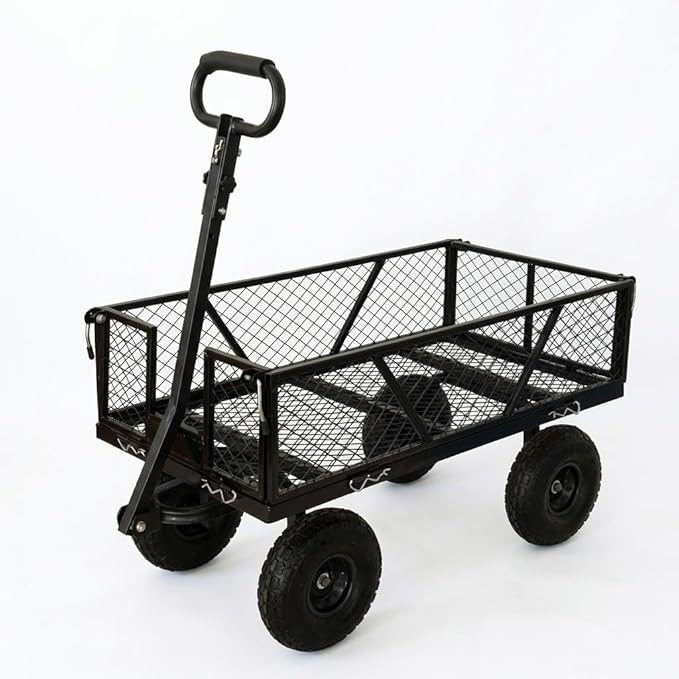  Heavy Duty Steel Garden Cart, 950 LBS Load Capacity Garden Wagon with 10 inch Tire and 180° Rotating Handle Attach to ATV or Tractor Blac
