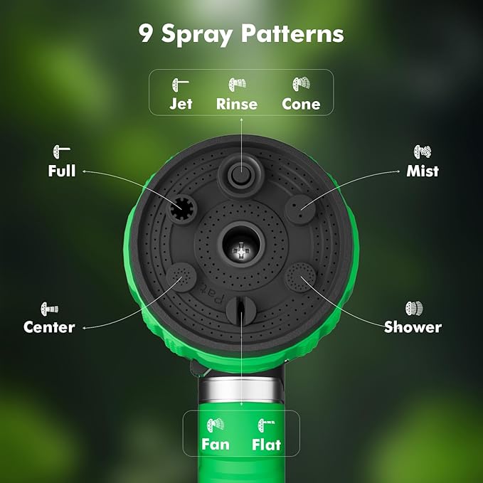 RESTMO Water Hose Nozzle Heavy Duty, Garden Hose Nozzle with 9 Adjustable Spray Patterns, High Pressure Hose Sprayer Nozzle with Flow Control for Watering Plants & Lawns, Washing Cars & Pets