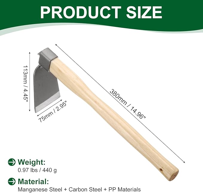 HARFINGTON Garden Hoe 15" x 4.45" Steel Hoe Garden Tool Anti-Rust with Non-Slip Wooden Handle Edger Weeder Shovel for Backyard Loosening Farm Planting Weeding