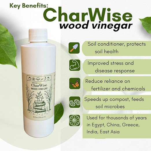 VermisTerra CharWise - 16 oz Wood Vinegar Biostimulant - Seed Germination, Enriches Soil, Growth Enhancer, Combats Odor, Animal Care - pyroligneous Acid, Natural byproduct of biochar