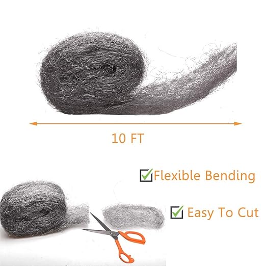 Alabrocon Steel Wool Mice Control, 2 Pack 3" x10 Ft | Hole Filler, Gap Blocker, Barrier, Keep Mice Away from Holes, Siding, Pipeline, Vents in Garden, House, Garage