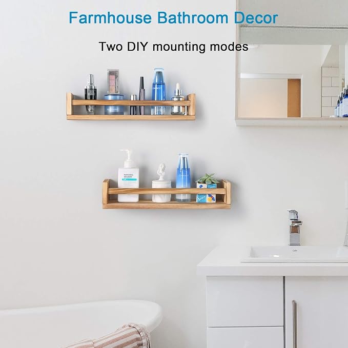 JORIKCHUO Nursery Book Shelves, Set of 2 Wood Floating Book Shelves for Kids Room, Kitchen Spice Rack, or Rustic Wall Mounted Shelves for Farmhouse Bathroom Décor (carbonized)