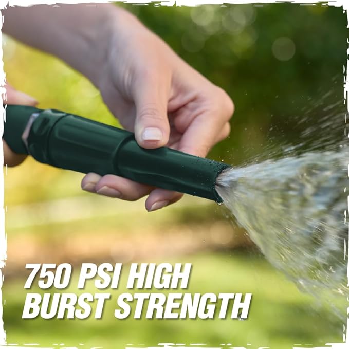 RUGGED RHINO Metal Garden Hose with Spray Nozzle, 75FT, 304 Stainless Steel, 750 PSI Burst Strength, Heavy Duty Flexible Water Hose, Kink Resistant, Leakproof for Yard, Lawn and Outdoor Use, Green