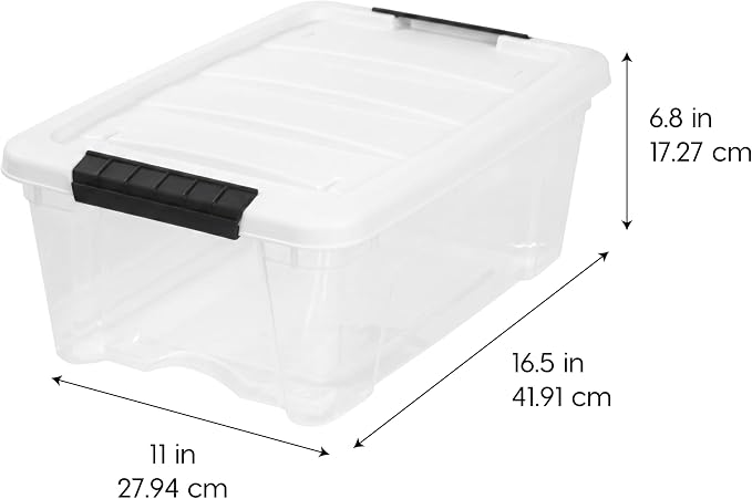 IRIS USA 13 Qt Storage Bins with Lids, 6 Pack, Clear/White
