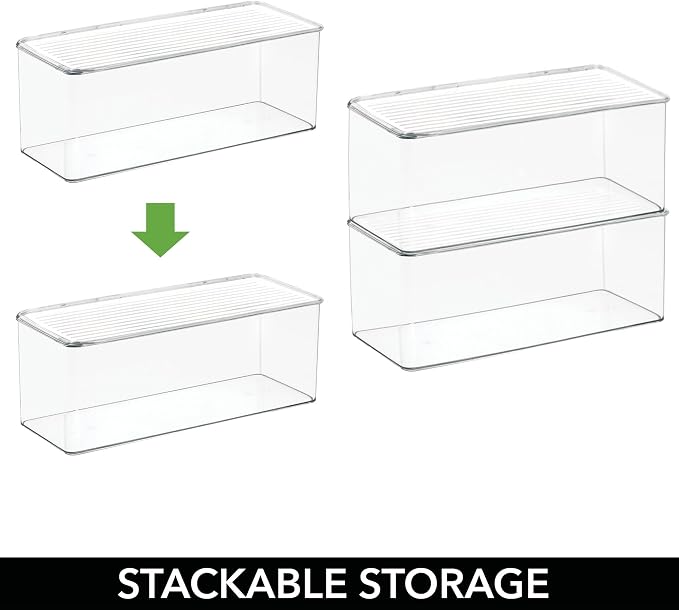 iDesign Plastic Stackable Hinged-Lid Storage Box, Set of 6, Clear