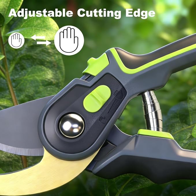Pruning Shears, Garden Clipper with High-Elasticity Spring, Professional SK5 Steel Blades, Adjustable Handle Opening, Gardening Plant Pruners for Branch Cutting