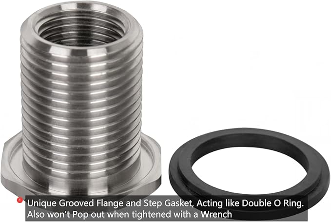 SSBF020 Stainless Steel 304 Bulkhead Tank Fitting (Double Female 1/2” NPT/FIP and Male 3/4" MHT Garden Hose Threaded, w/Step Gasket) (1)