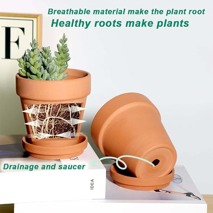 vensovo 4 Inch Terracotta Plant Pots with Saucer - 6 Pack Clay Flower Pots with Drainage, Great for Plants, Crafts, Wedding Favor