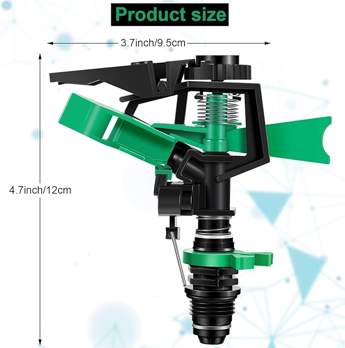 Honoson 1/2 Inch Plastic Impact Sprinklers Heads Adjustable 0-360 Degree Pulsating Oscillating Watering Sprinkler Head for Garden Law Grass Yard Irrigation Supplies (8 Pcs,Green)