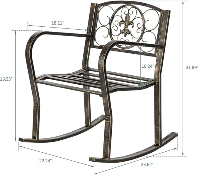 Paint Sun Shape Outdoor Garden Single Iron Art Rocking Chair Family Chairs Outdoor Use Black (style1)
