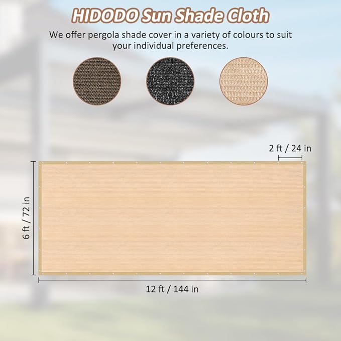 90% Shade Cloth with Grommets, 6 x 12 FT Sun Shade Tarp Pergola Shade Cover Canopy, UV Block Privacy Sun Screen for Outdoor, Patio, Garden, Porch and Deck, Beige