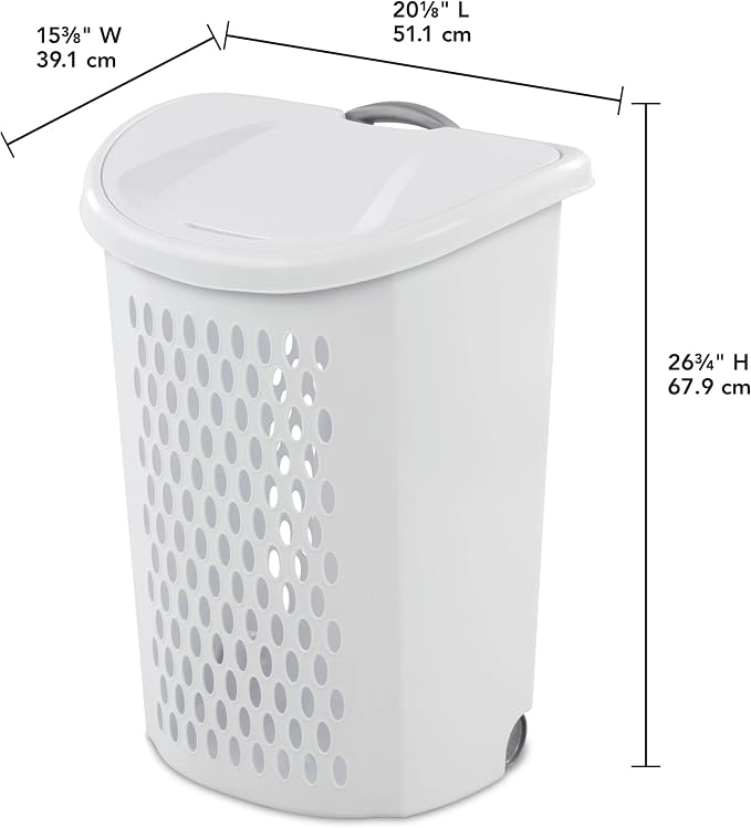 Portable Plastic Laundry Hamper with Pull Handle and Rolling Wheels | Wheeled Basket, White, Easy Mobility, Lightweight Design, Indoor Use