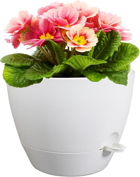 Meowell 12 inch Large Self Watering Pots for Indoor Outdoor Plants, Plant Pots with Mesh Drainage Holes for Garden House Plants, Plastic Planters with Reservoir for Flower Plants, White