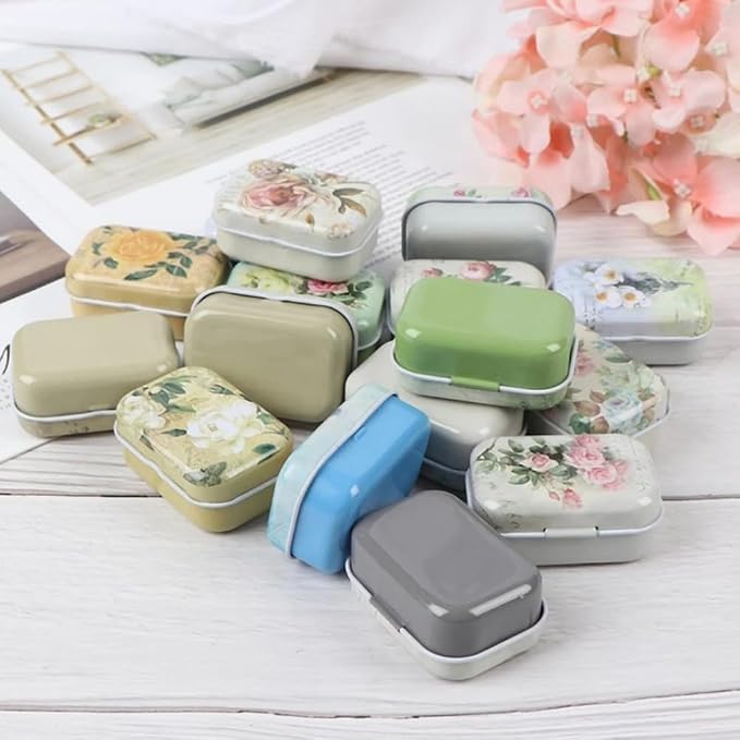 8Pcs Mini Flower Tin Trinket Jewelry Organizer Storage Box Decorative Boxes Small Metal Tins with Hinged Lids Portable Box Containers Small Storage Kit,Mothers Day Gifts for Wife