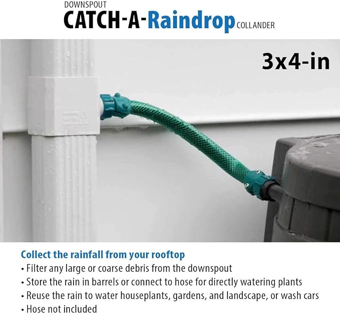 Downspout Rainwater Collection Diverter Connector System Colander with Filter 3x4-in., White