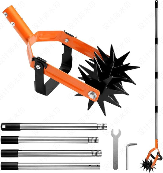 Rotary Cultivator - 43"-72" 4-Piece Threaded Stainless Steel Handle, 6" Hardened Steel Tines, for Lawn Aeration, Soil Loosening & Grass Reseeding