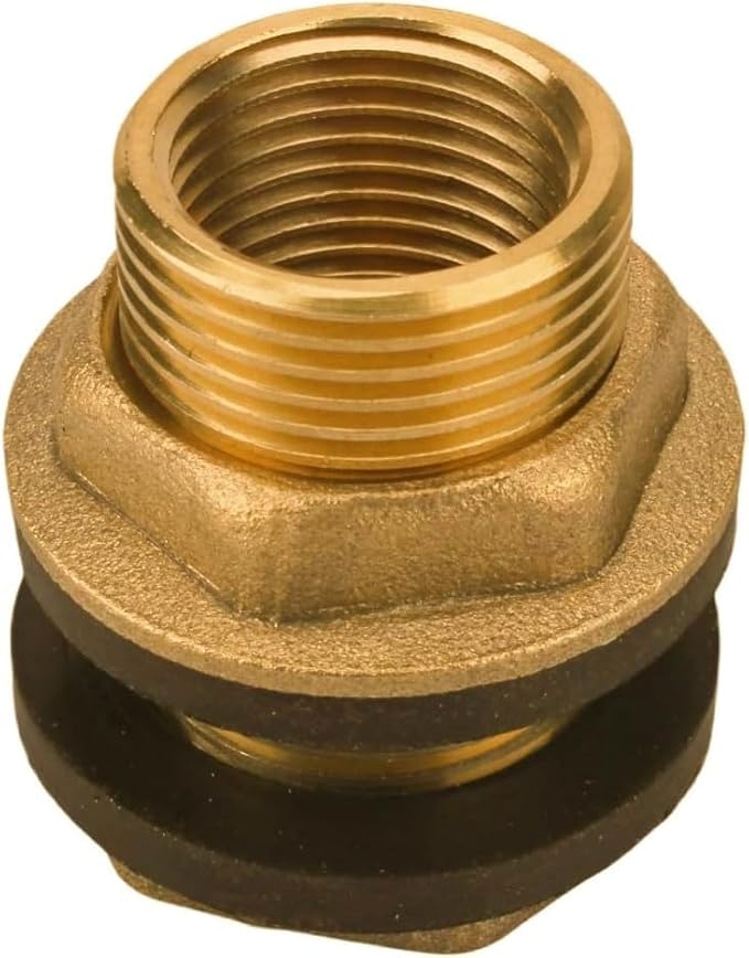 Brass Bulkhead Tank Fitting 1/2" Female 3/4" Male GHT Solid Brass Water Tank Connector kit -Use for Rain Barrels, Tubs, Pools, Aquariums