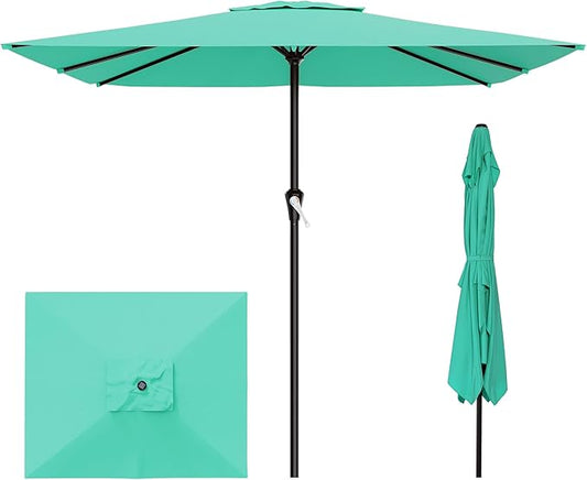 AreShark 8' x 10' Rectangle Patio Umbrellas for Outdoor, Outdoor Table Umbrella, Large Outdoor Patio Umbrellas with 8 Sturdy Ribs for Pool, Garden, Market (Aqua Sky)
