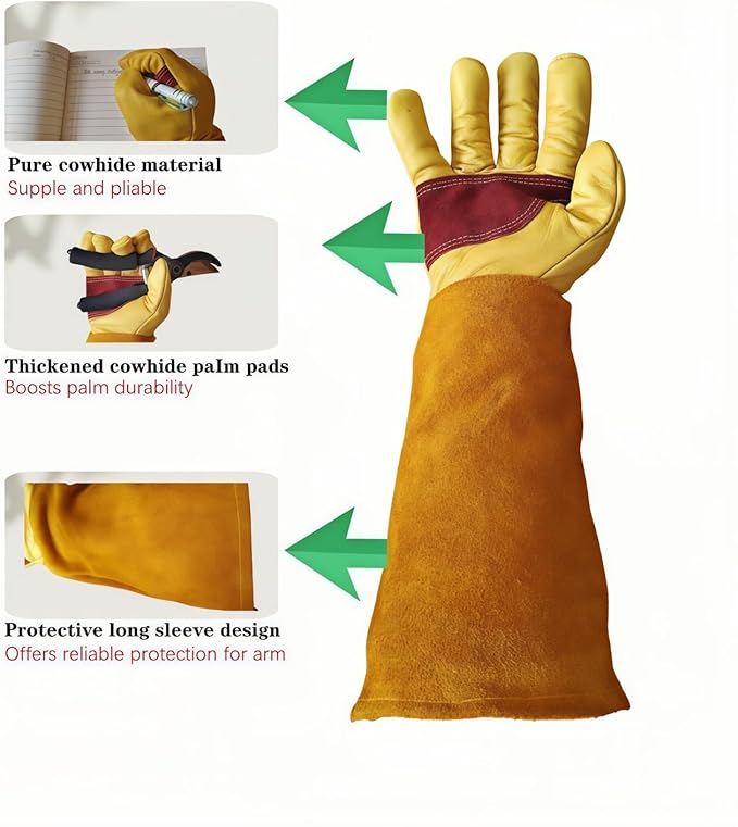 Gardening Gloves for Rose and Cactus Handling,Cow Leather Garden Gloves Thorn Proof,Gardening Gifts for Womens/Mens