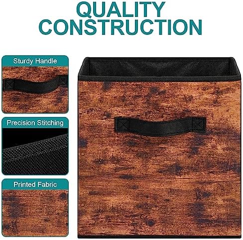 Stero Fabric Storage Cubes, 8 Pack Foldable Storage Bins with Handle, 11 InchBox for Shelves, Closet, Organizer, Rustic Brown and Black