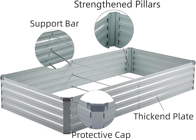 Meberam 3 Pack 6x3x1FT Galvanized Raised Garden Bed Kit, Outdoor Metal Planter Box for Vegetables, Bottomless Rectangular Gardening Bed with Support Rods, Tool-Free Assembly, Gray