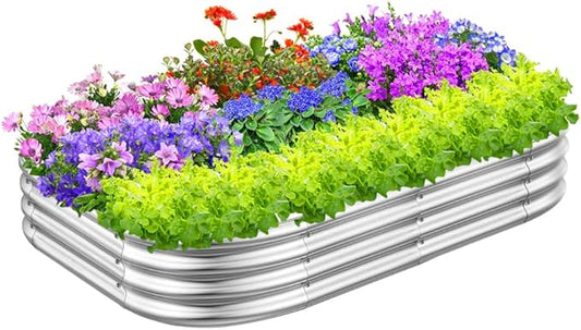RAYKEEP Galvanized Raised Garden Beds, Outdoor Raised Beds for Gardening, Oval Large Bottomless Metal Elevated Planter Raised Box Set for Vegetables, Fruits, Flowers (4x3x1ft)
