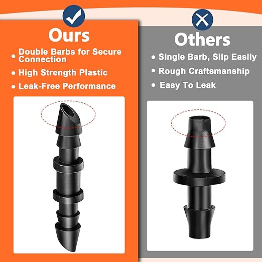 60 Pack Drip Irrigation 1/4" Barbed Coupling Fittings, Drip Line Barbed Coupler Connectors for 1/4 Inch Irrigation Tubing Micro Irrigation Connection Parts for Garden Sprinkler Systems