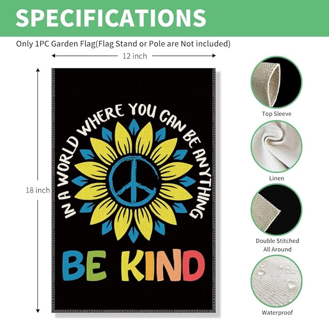 Perfectinsoy In A World Where You Can Be Anything Be Kind Garden Flag, World Peace Ukraine Peace Yard Flag, Stop War Yard Farmhouse Home Patio Porch Outdoor Decor, Support Ukraine National Banner