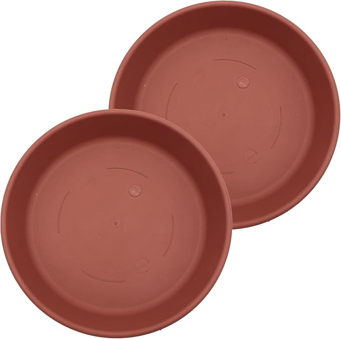 The HC Companies 14 Inch Classic Round Plant Saucer, Lightweight UV-Resistant Plastic Outdoor & Indoor Flower Pot Tray, 2-Pack Plant Pot Trays for Garden & Home Decor, Clay