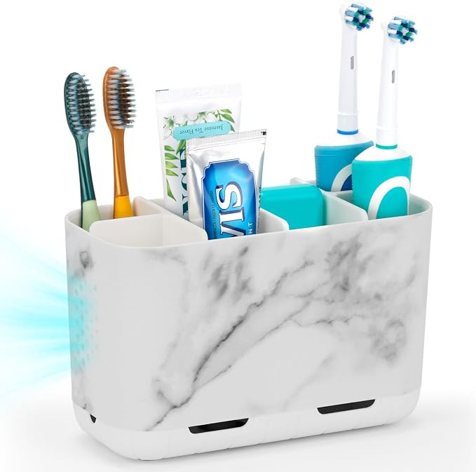 Boperzi Toothbrush Holders for Bathrooms Organizers and Storage, Large Tooth Brush Holders, Electric Toothbrush and Toothpaste Organizer Caddy with Drainage Holes for Kids Family RV Camper