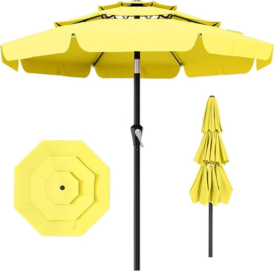 AreShark 9FT 3-Tiers Patio Umbrella with Valance, Outdoor Umbrellas with Crank/Tilt, Table Market Umbrella Vented w/ 8 Sturdy Ribs for Garden, Deck, Backyard, and Pool, Yellow