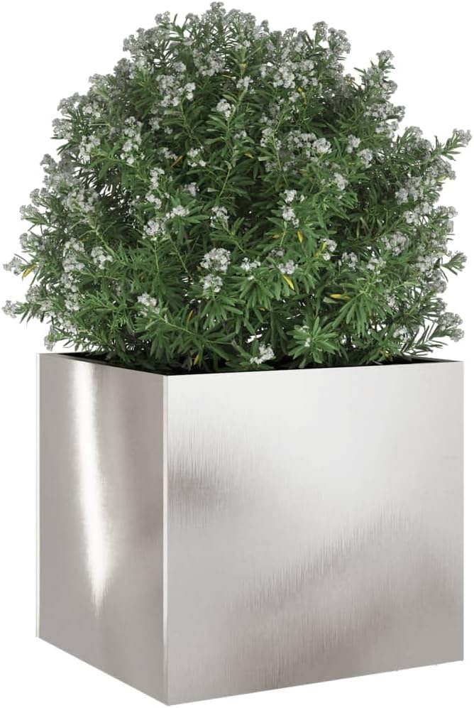 Stainless Steel Rectangular Planter for Small Plants, Large 12.6x11.8x11.4 Inch Modern Outdoor Indoor Planter with Polished Finish, Durable Rust-Resistant Metal for Balcony