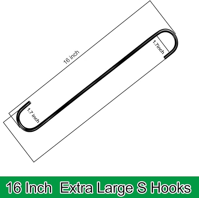 DINGEE 16 inch 8 Pack Extra Large S Hooks Heavy Duty Long S Hook for Hanging Plant, Hooks for Tree Branch,Bird Feeder,Pots and Pans Closet Garden Pergola Indoor Outdoor X-Large Hook