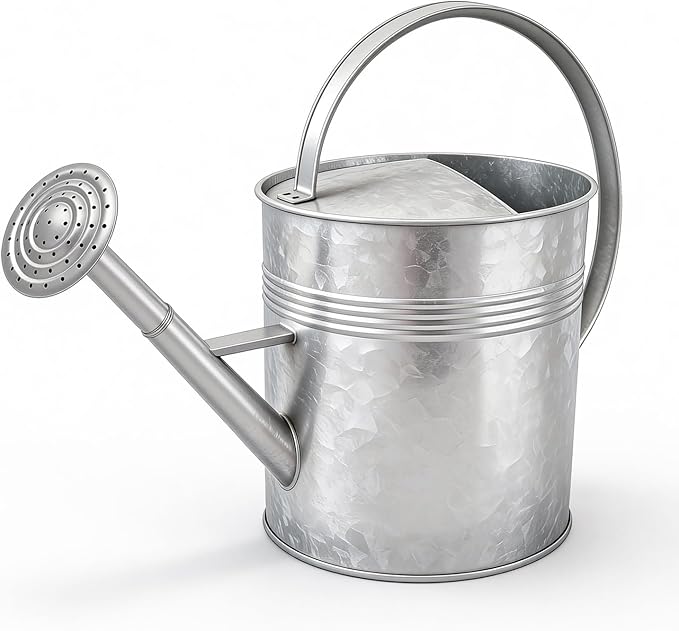 9.5L Metal Watering Can for Outdoor Garden, Galvanized Steel Large Watering Can Pot with Top Handle and Long Spout, Rust-Resistant Water Can for Flower, Lawns, and Farm Use