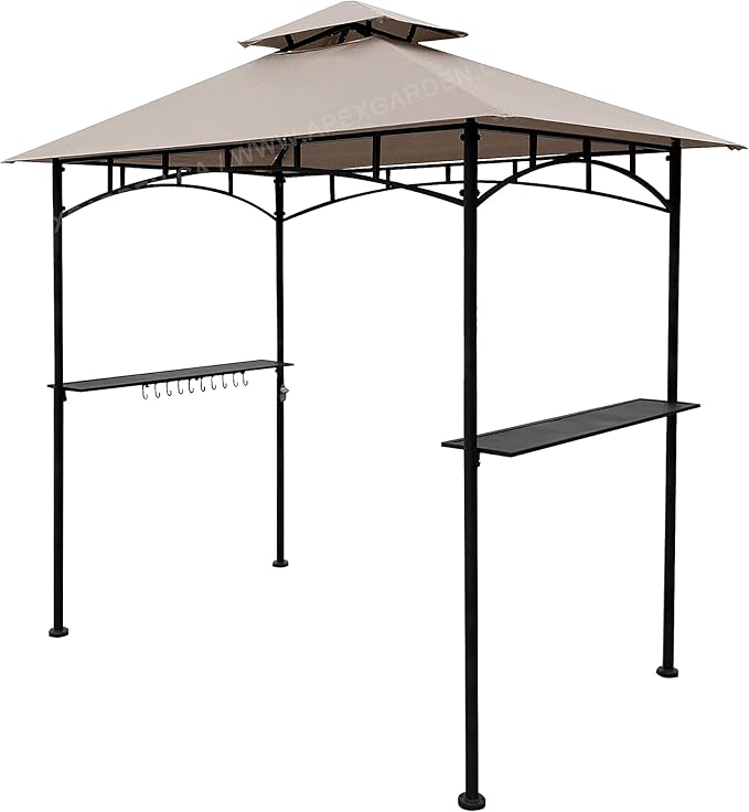 APEX GARDEN Replacement Canopy Top CAN ONLY FIT for model #L-GG001PST-F 8' X 5' Brown Double Tiered Canopy Grill BBQ Gazebo (Top Only) (Beige)