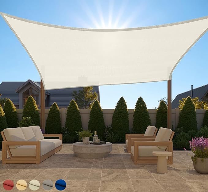 GORILLA GRIP Heavy Duty Sun Shade, UV Protection Fade Tear and Rust Resistant Rectangle Sunshade Canopy, Curved Edges Blocks Sunlight, Breathable Sail, Outdoor Patio, Lawn Garden, 8x12 FT Butter Ivory