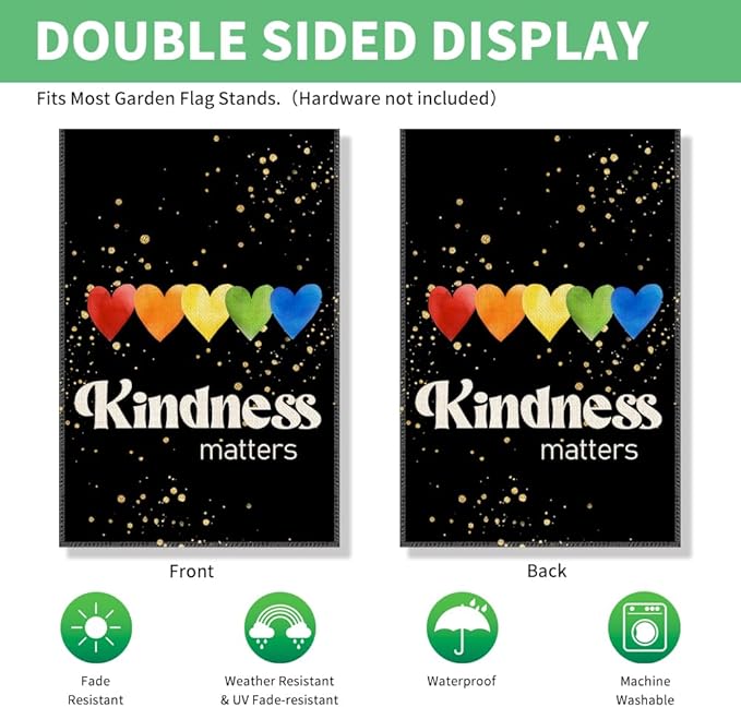 Perfectinsoy Kindness Matters Garden Flag, Equality Inclusion Home Banner, Social Justice LGBTQ Community Progress Home Welcome Yard Classroom Pride Month Porch Outdoor Decor, Flags for LGBTQ