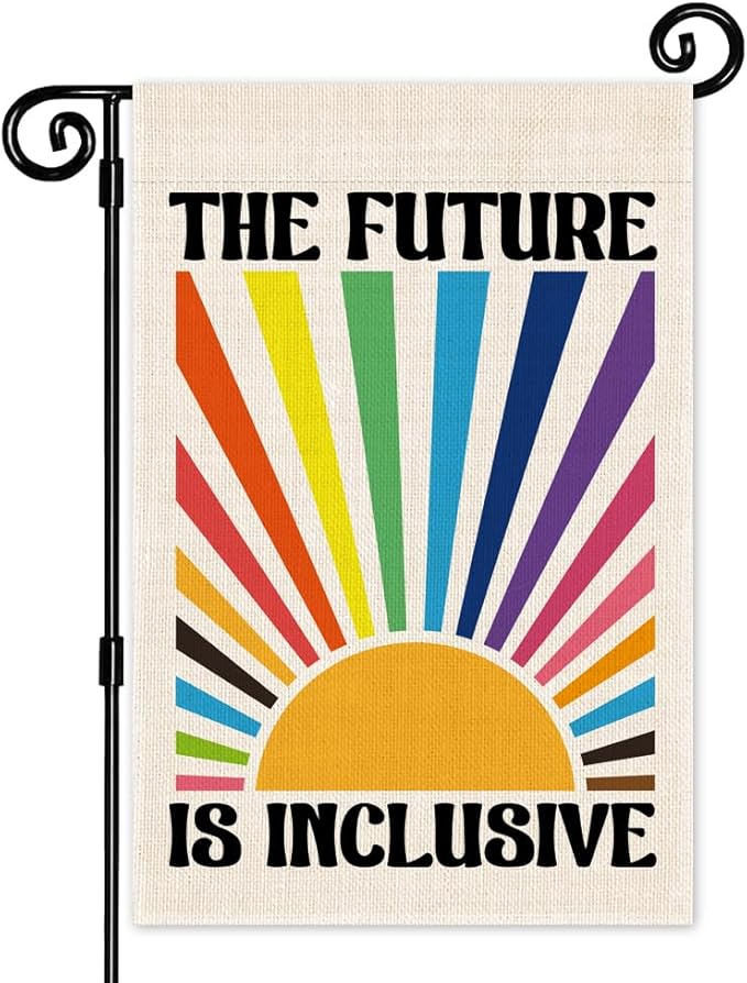 The Future Is Inclusive Garden Flag, Hope Liberal Pride Garden Flag for Outside, Rainbow Social Justice Ally Double Sided Farmhouse Porch Yard Sign, Housewarming Gifts for LGBTQ Family Neighbor