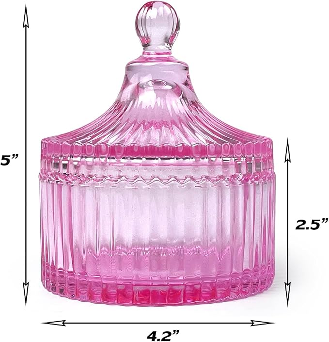 Colorful Glass Jar With Lid,Candy Cookie Jars,Valentine Easter Candy Dish,Jewelry Box,Cutecore Room Decor,Biscuit Containers Food Storage(Pink)
