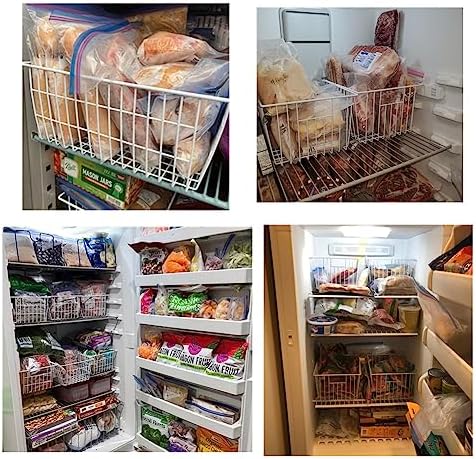 16Lx12W inch Wider Freezer Storage Organizer Baskets Container, Deep Metal Wire Chest Upright Refrigerator Divider Bins with Built-in Handles for Cabinet, Pantry, Closet, Kitchen(4)