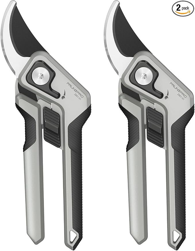 PrunePro Pruning Shears for Gardening Professional Bypass Hand Pruner Up to 1 Inch Cut Capacity Sharp Stainless Steel Blade Garden Scissors Plant Flower Garden Clipper Grey 2 Pack