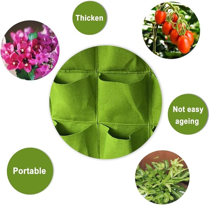WFIST Vertical Hanging Planter Bag, Breathable Felt Wall Garden Planter with Metal Grommets, Indoor/Outdoor Space-Saving Herb & Flower Growing Pouch (12-Pocket)