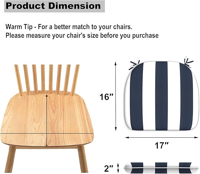 DYTXIII Set of 4 Outdoor Chair Cushions with Ties,Water Repellent Patio Chair Pads 17"x 16" for Outdoor Furniture,Round Corner Seat Cushions for Garden Yard Kitchen Cabana Navy