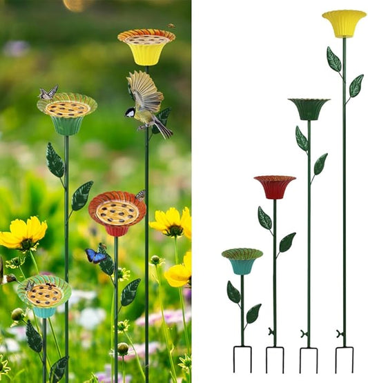 DREAMSOUL Metal Bird Bath with Bee Watering Station, Flower Bee Feeder 4 Pack Bird Bath for Outside Birds, Bees, Butterflies